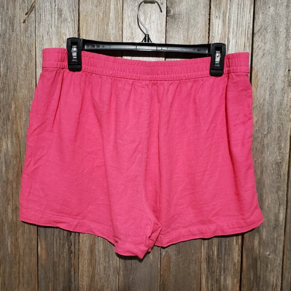 J Crew M Women's Shorts Hot Pink‎ Pull On Linen Blend Pockets Drawstring
